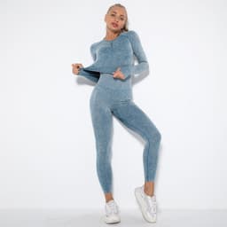 image-Spot! New cross-border quick-drying seamless washing yoga sports running long-sleeved trousers fitness suit women