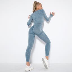 image-Spot! New cross-border quick-drying seamless washing yoga sports running long-sleeved trousers fitness suit women