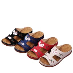 image-2021 summer new Amazon foreign trade women's shoes hollow flower embroidery sandals slope with large size women's slippers women