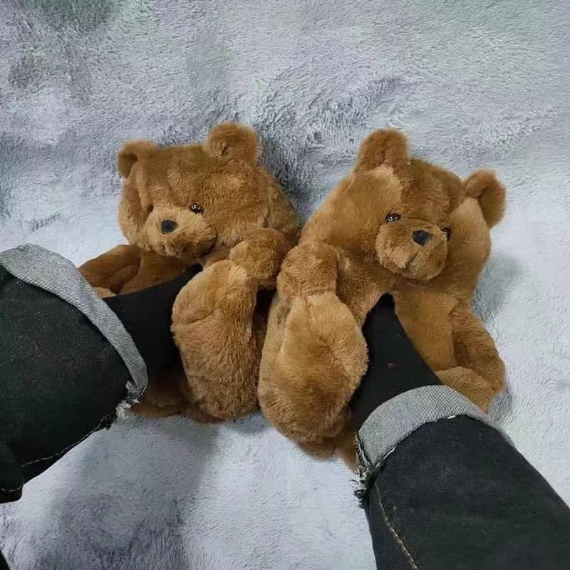 image-Spot cross-border cute teddy bear slippers teddy bear slippers floor home plush thick warmth