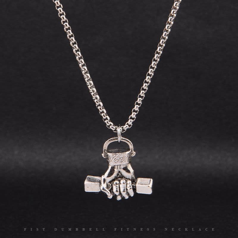image-fist dumbbell pendant hip-hop men's necklace