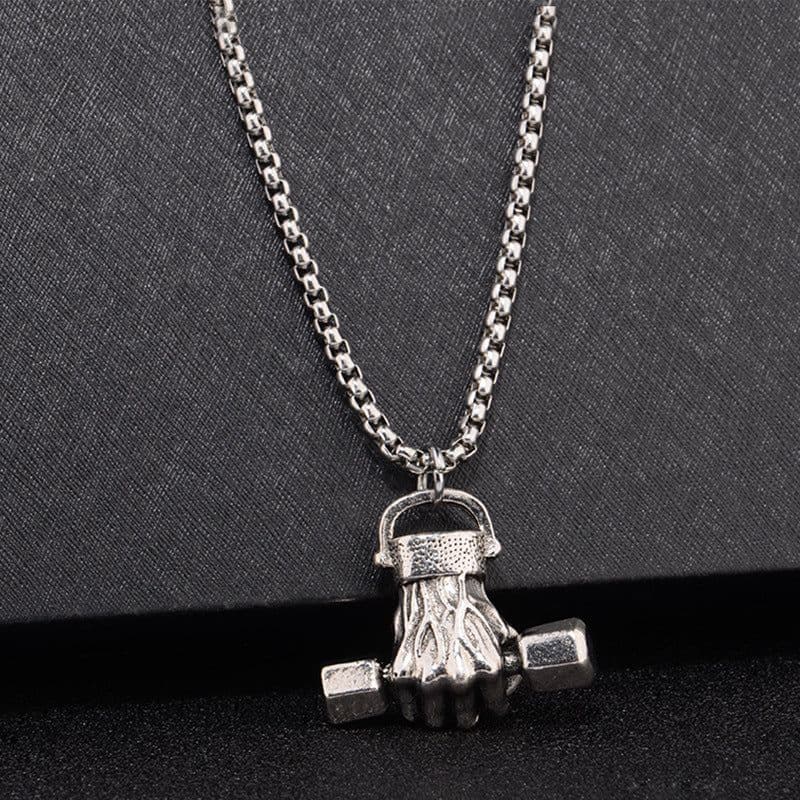 image-fist dumbbell pendant hip-hop men's necklace