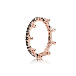 image-Dawn Pan's S925 Sterling Silver Rose Gold Crown Bow Round Diamond Ring Lovers Fallen Leaves Charm Romantic Ring
