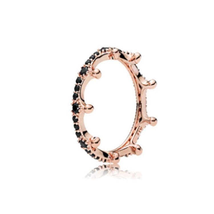 image-Dawn Pan's S925 Sterling Silver Rose Gold Crown Bow Round Diamond Ring Lovers Fallen Leaves Charm Romantic Ring