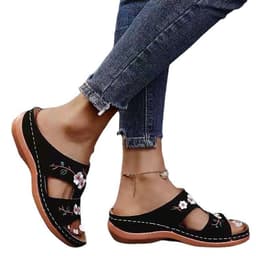 image-2021 summer slope with foreign trade plus size Europe and America fish mouth sponge cake solid color fairy printing casual sandals and slippers in stock