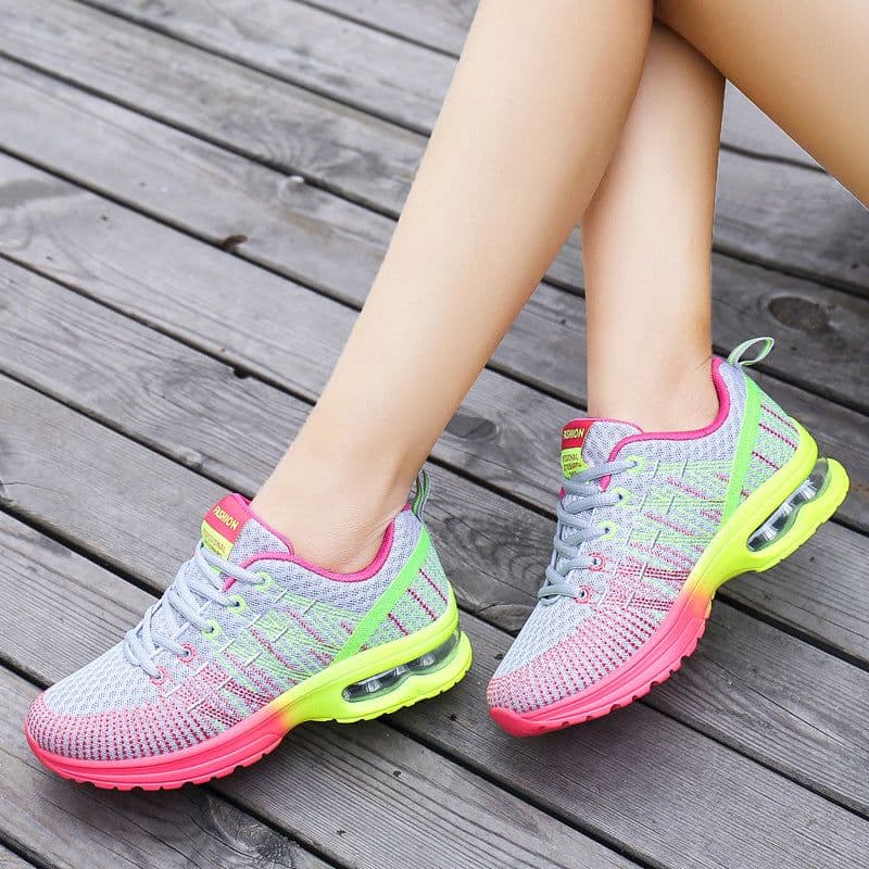 image-Cross-border sports shoes women spring new trend casual shoes 2021 flying woven breathable soft bottom cushion running shoes women's shoes