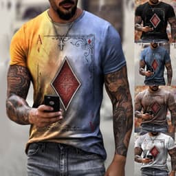 image-Spot cross-border European and American foreign trade summer men's fashion casual simple playing card printing round neck short-sleeved T-shirt