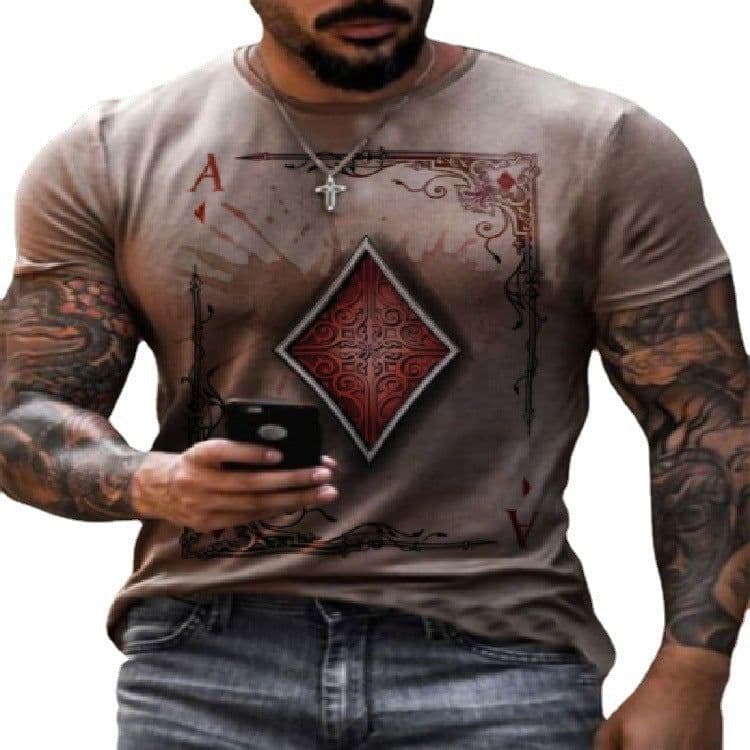 image-Spot cross-border European and American foreign trade summer men's fashion casual simple playing card printing round neck short-sleeved T-shirt