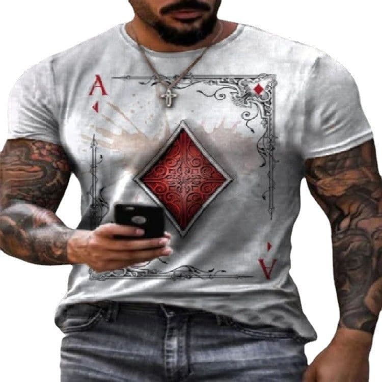image-Spot cross-border European and American foreign trade summer men's fashion casual simple playing card printing round neck short-sleeved T-shirt