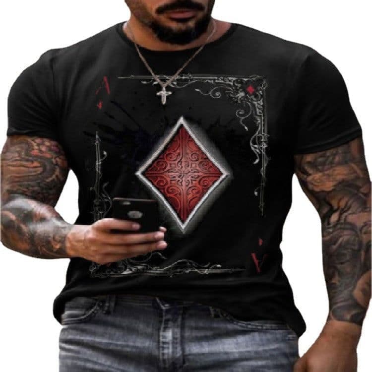 image-Spot cross-border European and American foreign trade summer men's fashion casual simple playing card printing round neck short-sleeved T-shirt