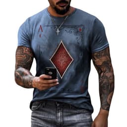 image-Spot cross-border European and American foreign trade summer men's fashion casual simple playing card printing round neck short-sleeved T-shirt