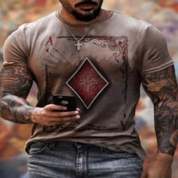 image-Spot cross-border European and American foreign trade summer men's fashion casual simple playing card printing round neck short-sleeved T-shirt