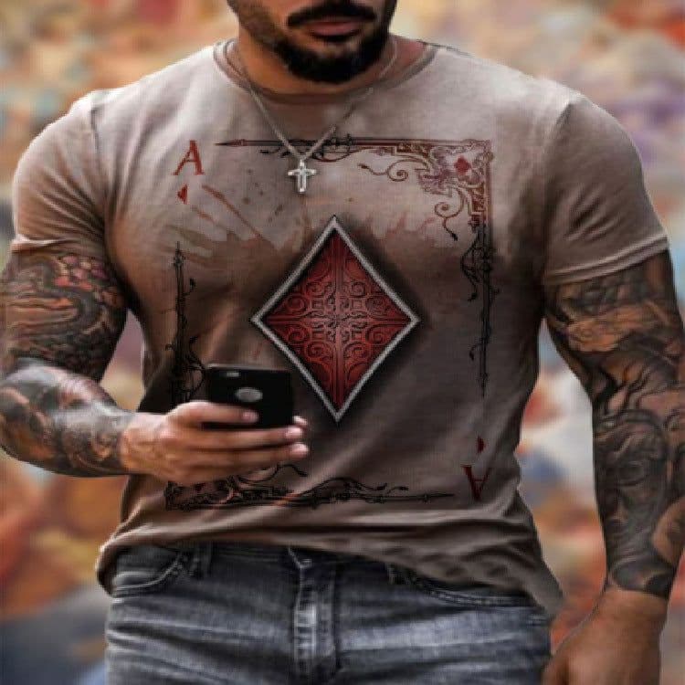 image-Spot cross-border European and American foreign trade summer men's fashion casual simple playing card printing round neck short-sleeved T-shirt