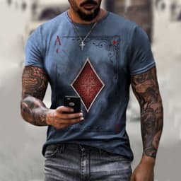 image-Spot cross-border European and American foreign trade summer men's fashion casual simple playing card printing round neck short-sleeved T-shirt