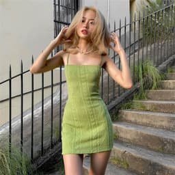 image-European and American fashion trend 2021 foreign trade summer new product women's pure color sexy sling short skirt high waist dress