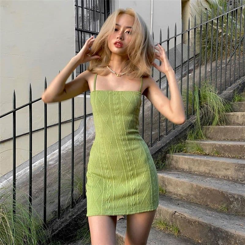 image-European and American fashion trend 2021 foreign trade summer new product women's pure color sexy sling short skirt high waist dress