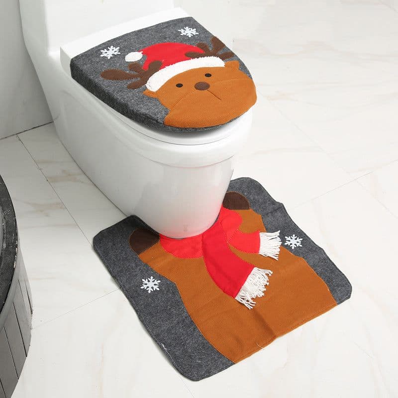 image-Merry Christmas Bathroom Curtain Santa Claus Toilet Seat Christmas Decorations
