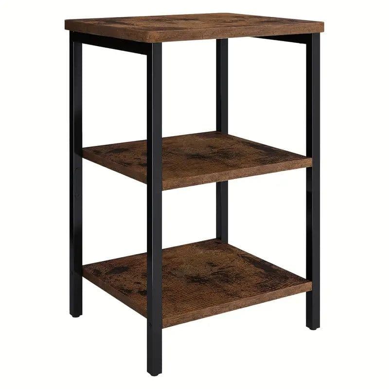 image-Retro Wooden 3-Layer Bedside Storage Rack Table