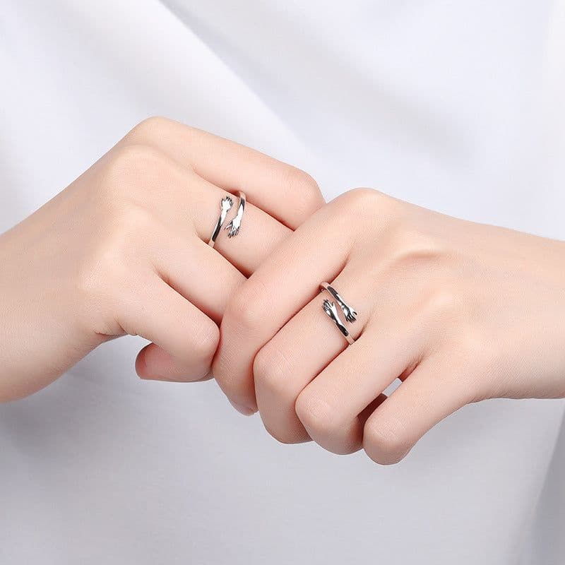 image-New product Mori Department of Love Hug couple rings open mouth rings a pair of simple Korean male and female student bracelets