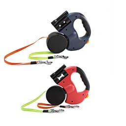 image-Dual Headed Pet Leashes with Flashlight Garbage Bag Box Automatic Retractable Dogs Traction Rope