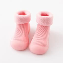 image-Fall/winter baby solid color soft-soled non-slip toddler shoes children's mid-tube indoor snow warm socks shoes plus velvet thickening