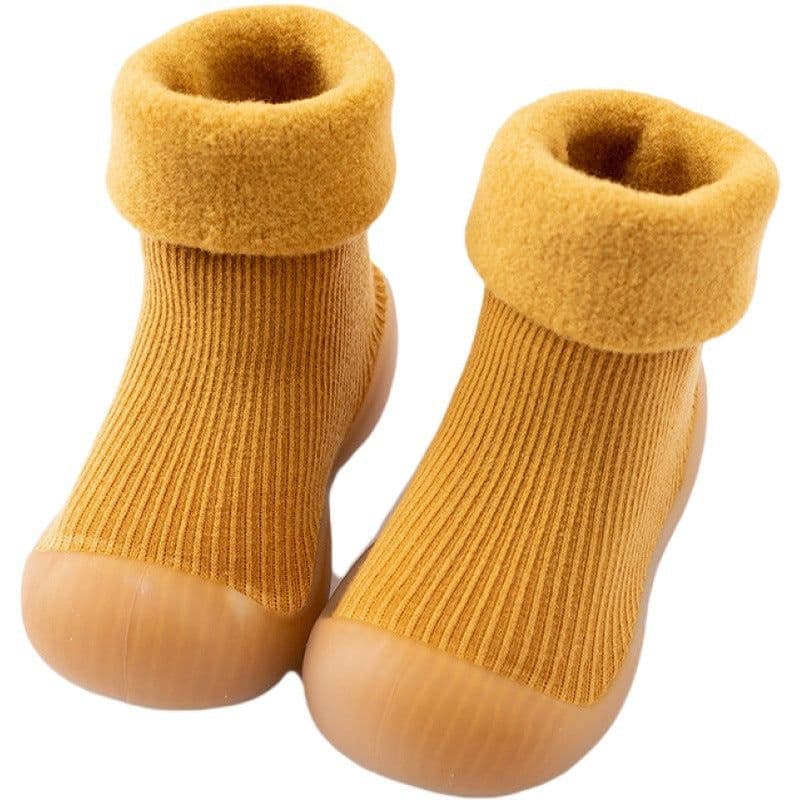 image-Fall/winter baby solid color soft-soled non-slip toddler shoes children's mid-tube indoor snow warm socks shoes plus velvet thickening