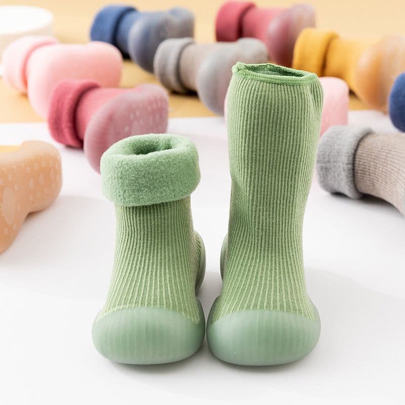 image-Fall/winter baby solid color soft-soled non-slip toddler shoes children's mid-tube indoor snow warm socks shoes plus velvet thickening