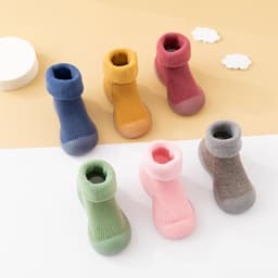 image-Fall/winter baby solid color soft-soled non-slip toddler shoes children's mid-tube indoor snow warm socks shoes plus velvet thickening