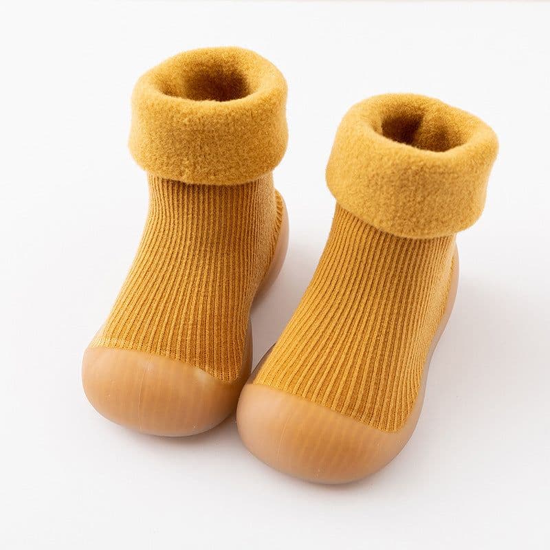 image-Fall/winter baby solid color soft-soled non-slip toddler shoes children's mid-tube indoor snow warm socks shoes plus velvet thickening