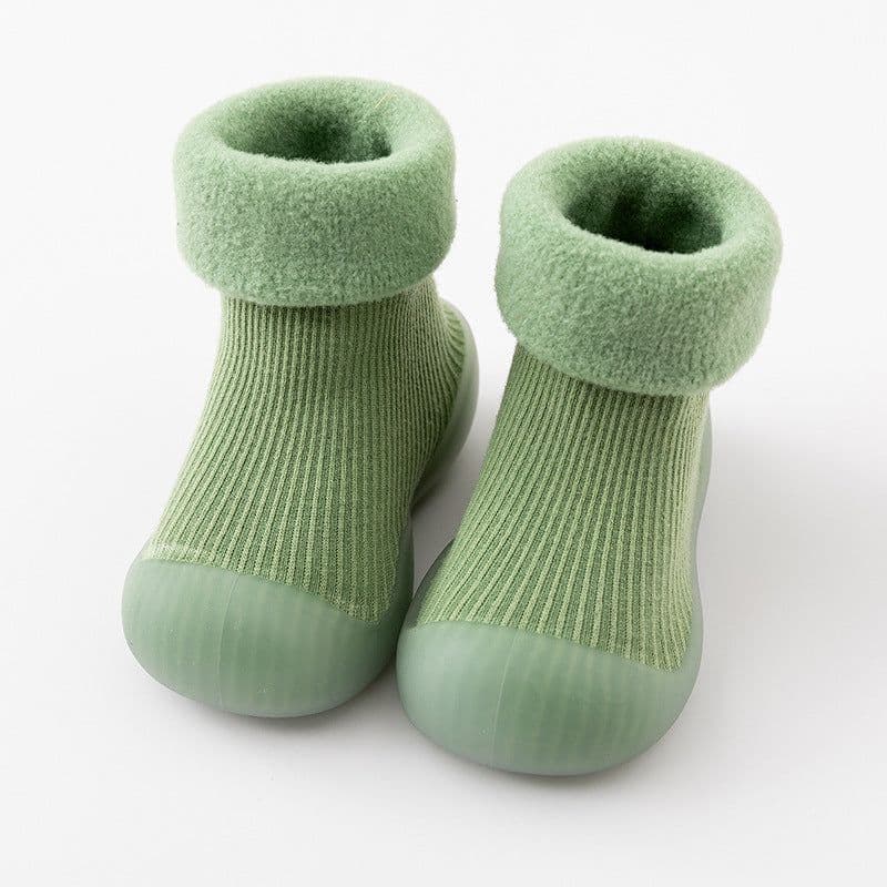image-Fall/winter baby solid color soft-soled non-slip toddler shoes children's mid-tube indoor snow warm socks shoes plus velvet thickening