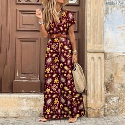 image-2020 Independence Station AliExpress WISH hot style in Europe and America hot sale fashion bohemian style V-neck floral dress