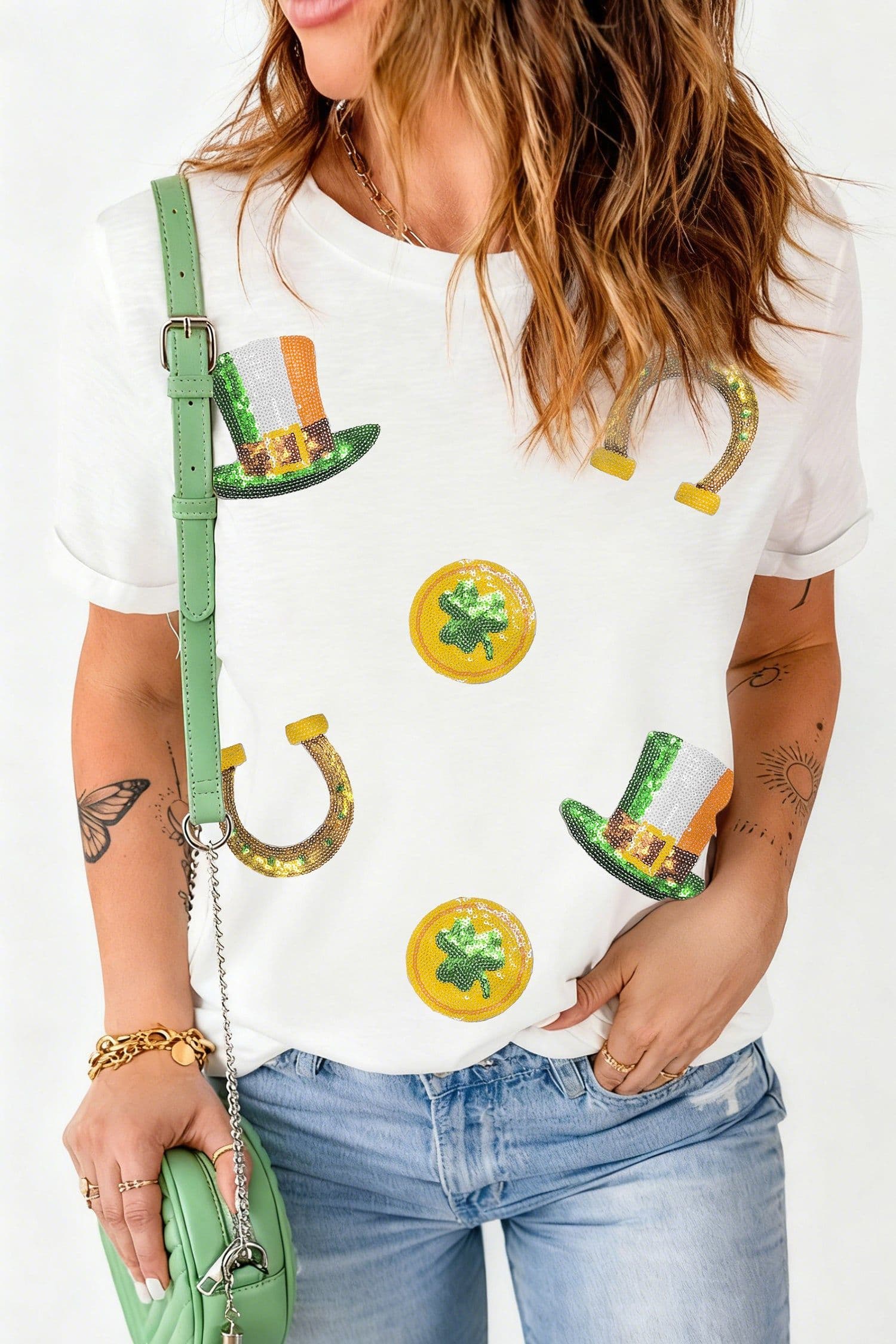 image-White St Patricks Day Sequin T-Shirt