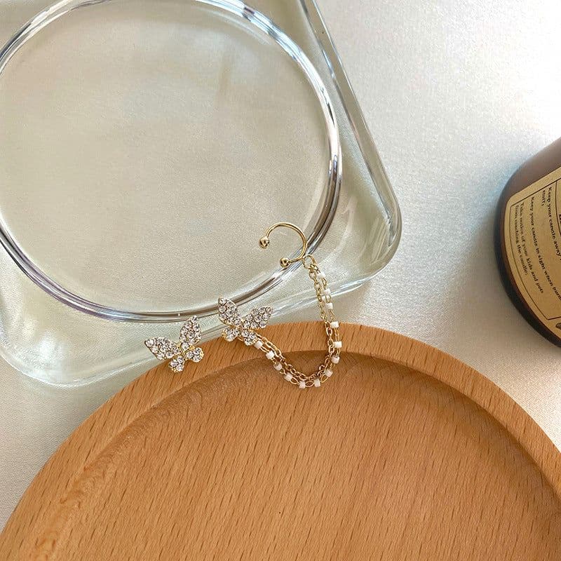 image-Korean Super Fairy Tassel High-end Earrings Chain Small Ear Wire Earrings S925 Silver Needle Earrings Clip Women's Face Slimming