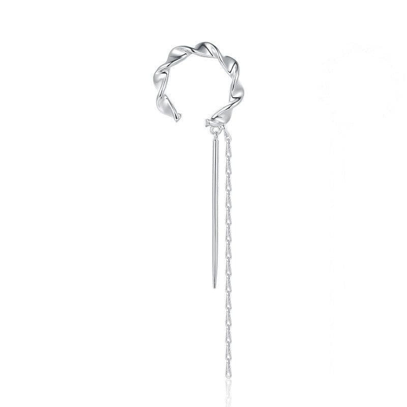 image-Korean Super Fairy Tassel High-end Earrings Chain Small Ear Wire Earrings S925 Silver Needle Earrings Clip Women's Face Slimming