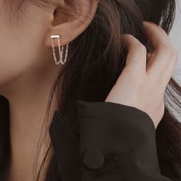 image-Korean Super Fairy Tassel High-end Earrings Chain Small Ear Wire Earrings S925 Silver Needle Earrings Clip Women's Face Slimming