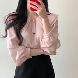 image-Chiffon shirt suit female spring and autumn temperament two-piece design double-layer doll collar top half-length pleated skirt