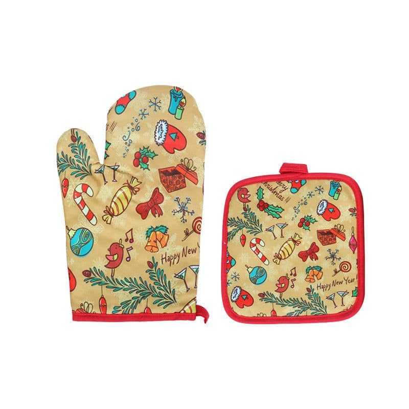 image-Fashion Santa Claus Microwave Insulation Pad 2-piece Oven Baking Gloves