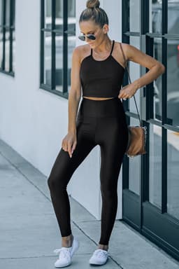 image-High Rise Tight Leggings with Waist Cincher - Black