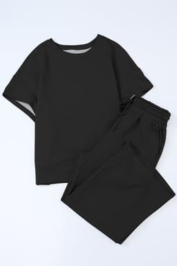 image-Strawberry Pink Textured Loose Fit T Shirt and Drawstring Pants Set