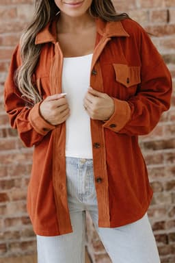 image-Gold Flame Velvet Flap Pockets Drop Shoulder Shacket