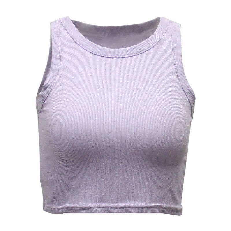 image-2022 cross-border new Amazon AliExpress European and American women's clothing spring and summer short solid color threaded sleeveless T-shirt vest