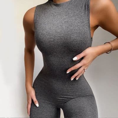 image-European and American foreign trade hot selling hot style 2021 AliExpress summer new style women's sleeveless slim high waist sports jumpsuit