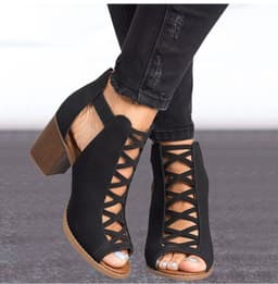 image-Foreign trade sandals women 2019 summer hollow high-heeled European and American large size Amazon wish women's shoes shoes wo cross-border