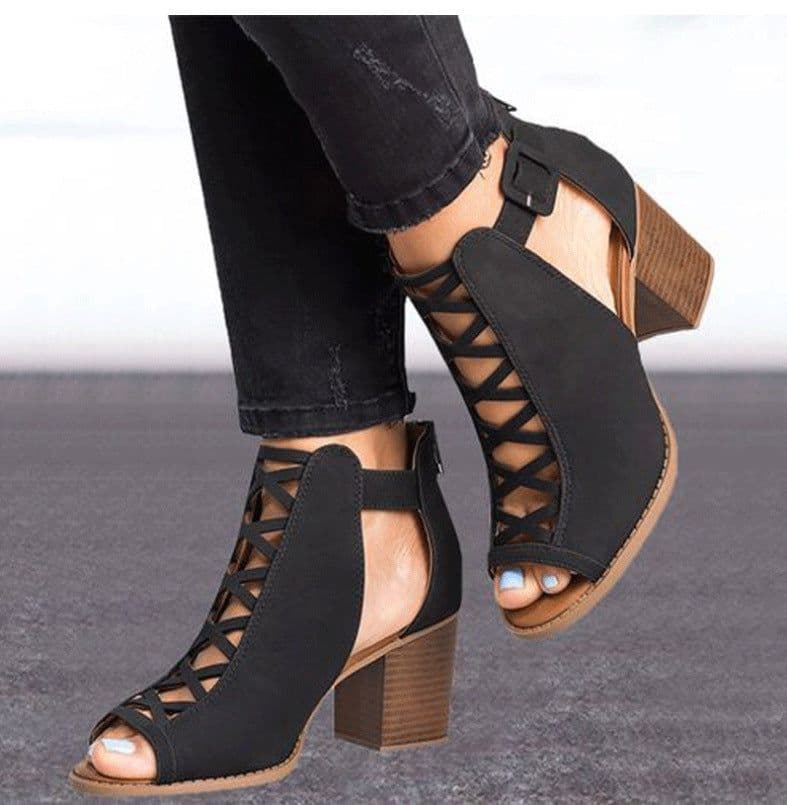 image-Foreign trade sandals women 2019 summer hollow high-heeled European and American large size Amazon wish women's shoes shoes wo cross-border