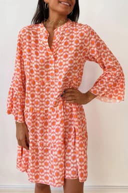image-Floral Print Flounce Sleeve Mini Dress - Orange, Size S-XL