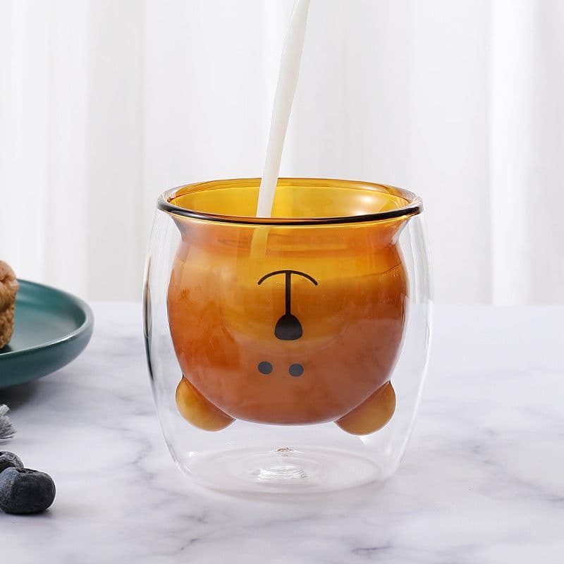 image-Household animal double glass cup bear cup creative personality trend coffee cup juice milk cup ins