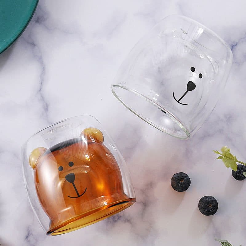 image-Household animal double glass cup bear cup creative personality trend coffee cup juice milk cup ins