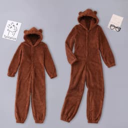 image-Autumn and winter women's cross-border foreign trade plus plush thick plush jumpsuit hooded pajamas parent-child wear