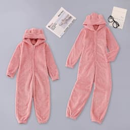 image-Autumn and winter women's cross-border foreign trade plus plush thick plush jumpsuit hooded pajamas parent-child wear