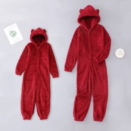 image-Autumn and winter women's cross-border foreign trade plus plush thick plush jumpsuit hooded pajamas parent-child wear
